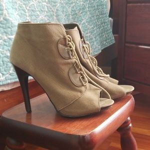 Army green lace up booty heels